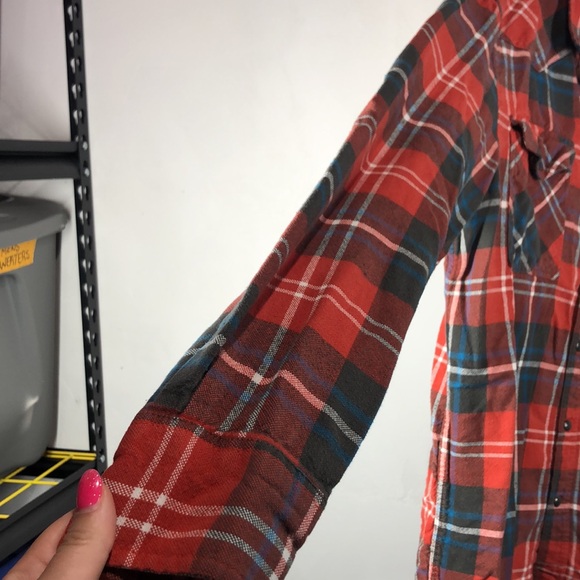 44mm orange and blue plaid snap button flannel size medium - Picture 5 of 10